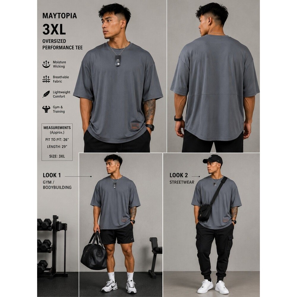 Gray Mens 3XL Oversized Athletic Workout Tee Shirt Bodybuilding Gym Performance